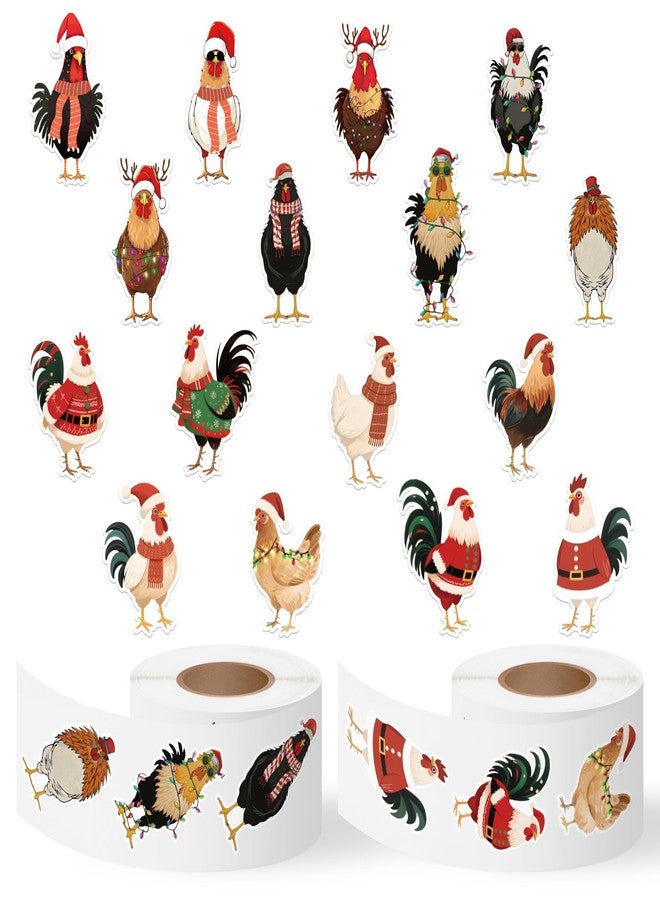 Eartim Christmas Chicken Sticker Roll - 1000Pcs Cartoon Santa Hat Rooster Stickers Animal Waterproof Self-Adhesive Decorative Decal for Kids Birthday Christmas Party Gift Student Reward Teacher Supply - Image 1